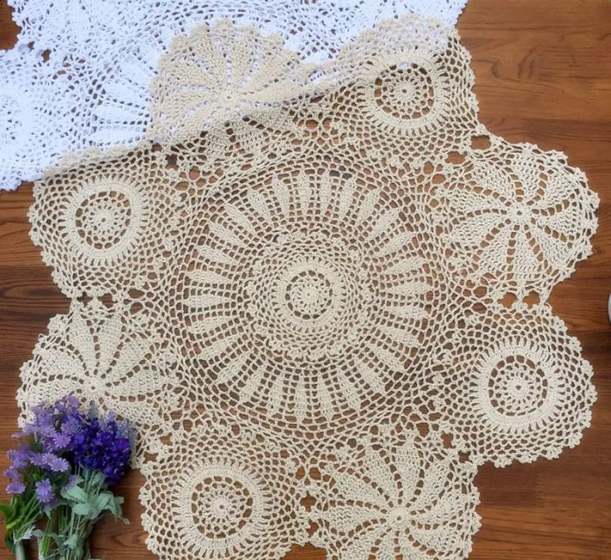 Hetao Handmade Crochet Round Tablecloth Doilies Lace Table Covers White 27 Inch (70 cm) - view 2