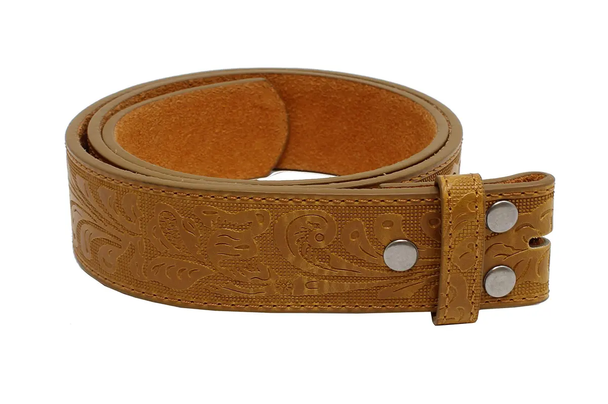 BC Belts Western Leather Belt Strap 1.5” Wide Embossed Scrollwork Tan XXL | Classic Western Style - view 5