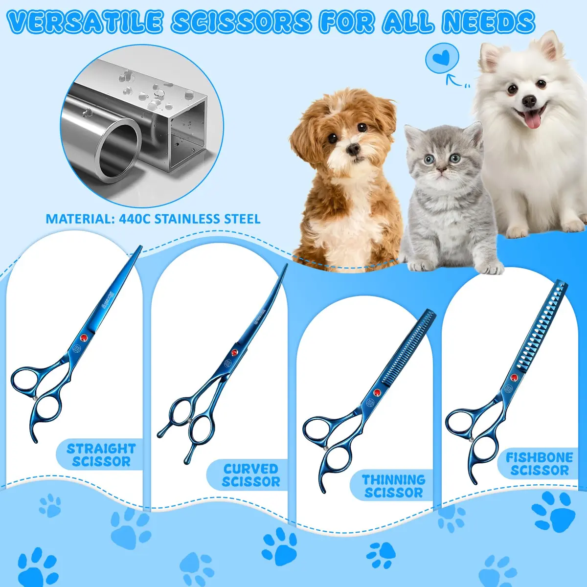 Moontay Professional Dog Grooming Scissors Set, 7 Inch/8 Inch | Sharp, Durable, Hand Forged - view 3