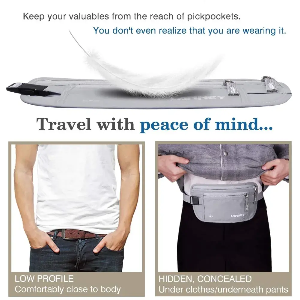LANNEY RFID Blocking Money Belt with 10 Bonus Card Sleeves | 10.2 inch (25.9 cm) Length, Silver Gray - view 3