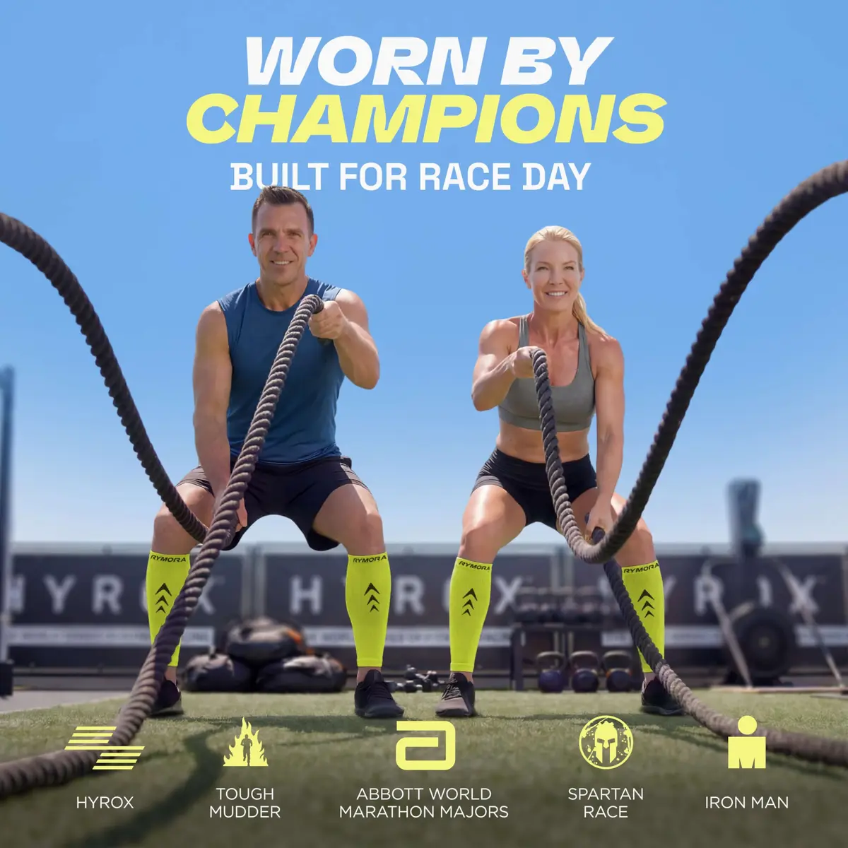 Rymora Calf Compression Sleeves for Men & Women (Pair) Neon Yellow Small | Graduated Compression for Shin Splints & Recovery - view 3