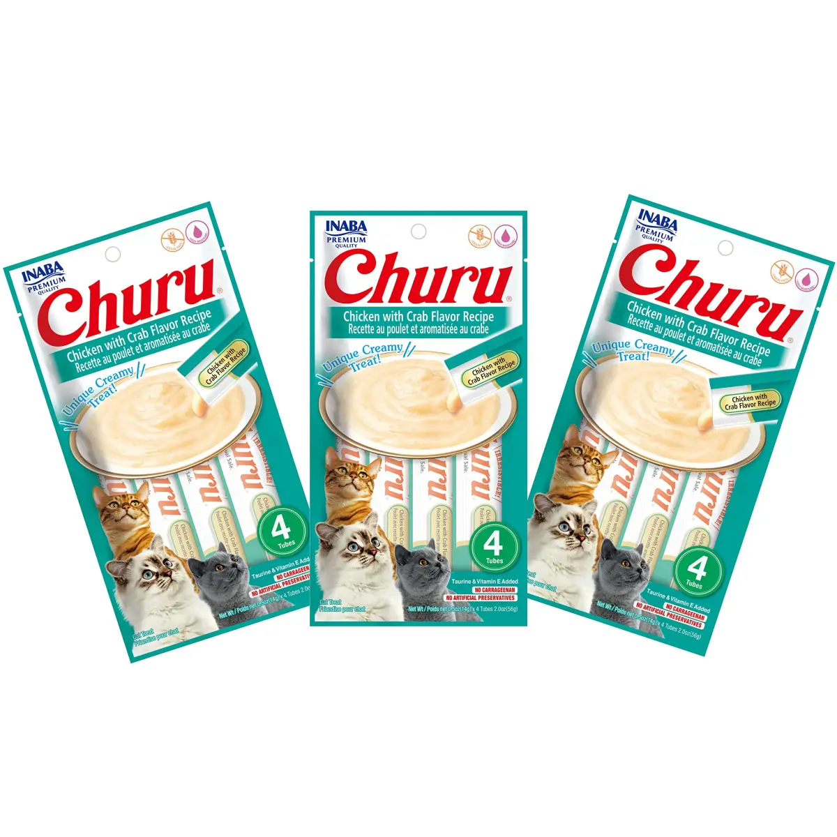 INABA Churu Cat Treats Chicken with Crab Recipe, 0.5 oz Tubes (12 Pack) | Grain-Free Lickable Purée - main product image