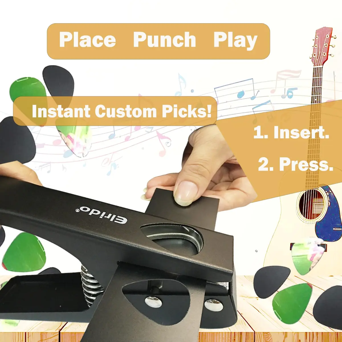 Elrido Guitar Pick Punch DIY Guitar Picks Maker with 2 Pick Sheets & Holder | Custom Plastic Picks - view 6