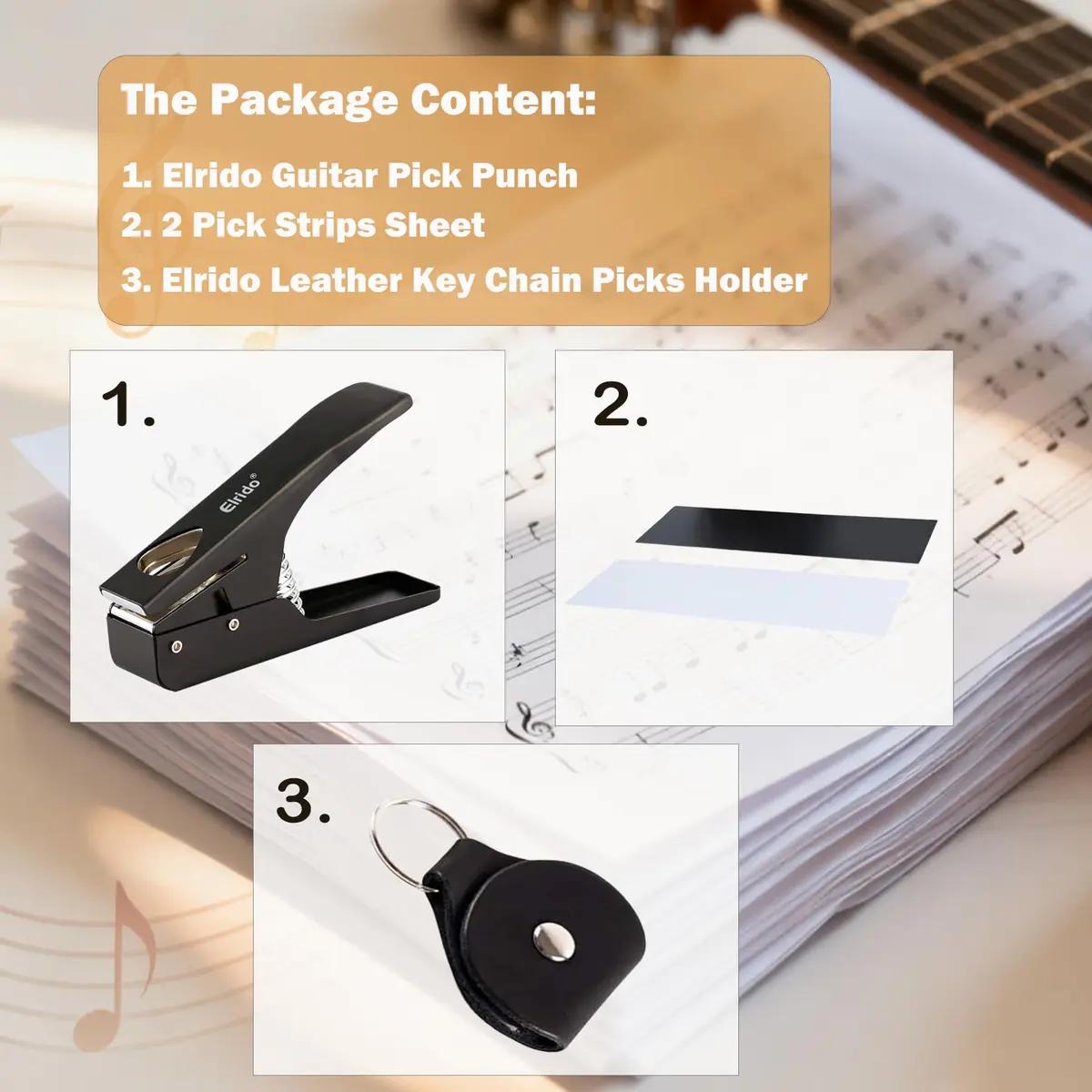 Elrido Guitar Pick Punch DIY Guitar Picks Maker with 2 Pick Sheets & Holder | Custom Plastic Picks - view 9