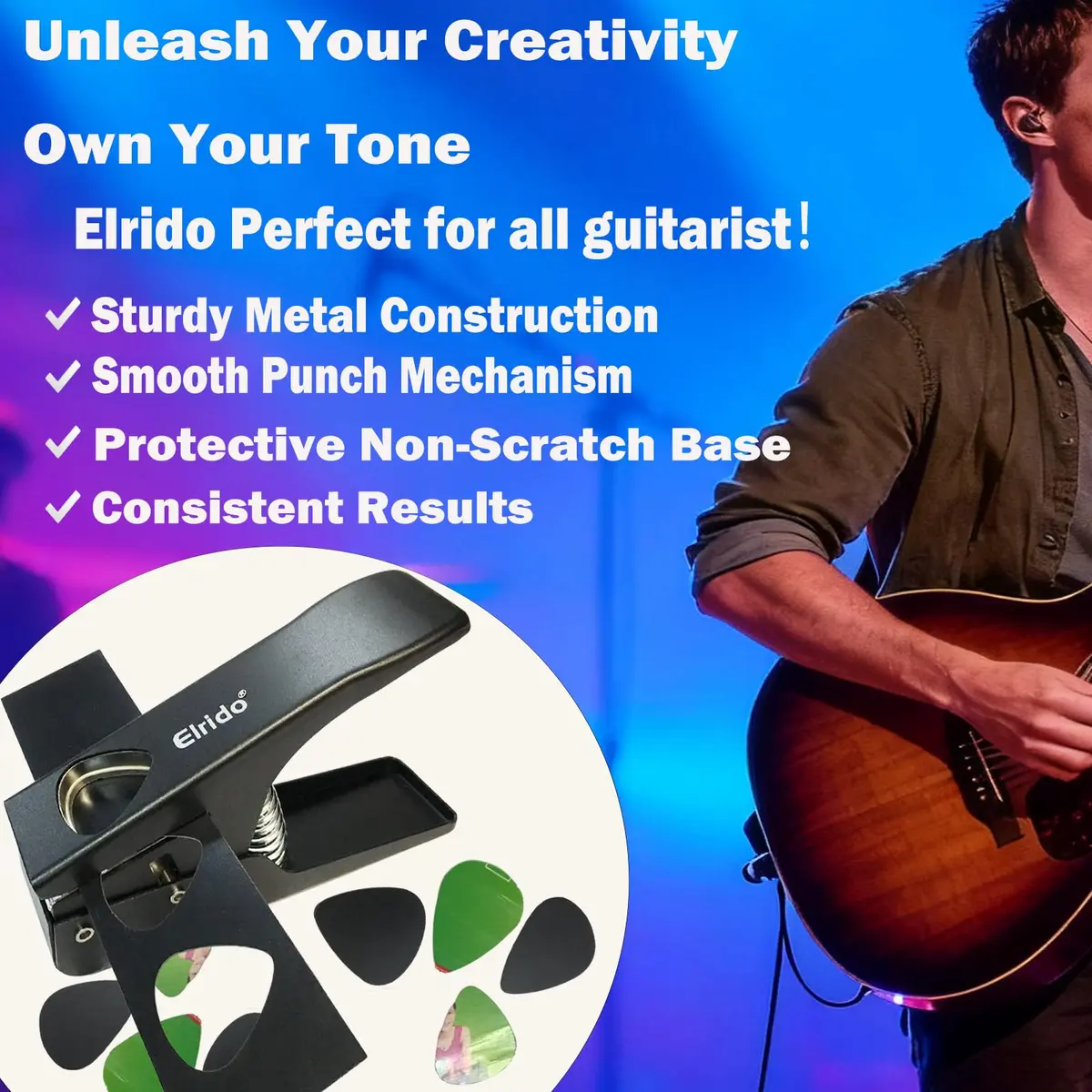 Elrido Guitar Pick Punch DIY Guitar Picks Maker with 2 Pick Sheets & Holder | Custom Plastic Picks - view 2