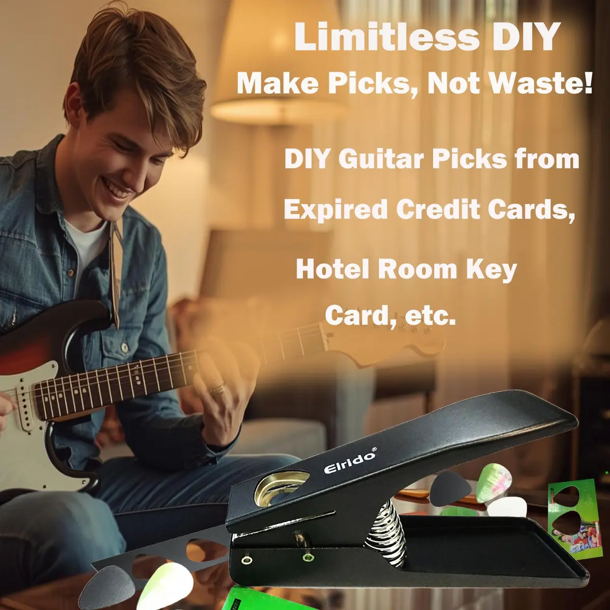Elrido Guitar Pick Punch DIY Guitar Picks Maker with 2 Pick Sheets & Holder | Custom Plastic Picks - view 3