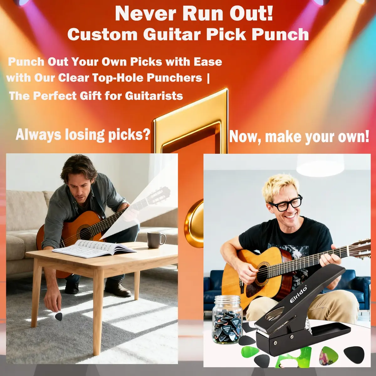 Elrido Guitar Pick Punch DIY Guitar Picks Maker with 2 Pick Sheets & Holder | Custom Plastic Picks - view 4
