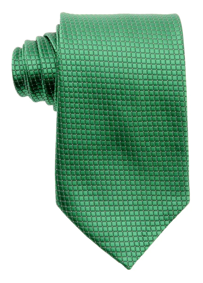Geotae Zerun Classic Solid Checks Paisley Jacquard Woven Silk Men's Tie (Check Green) | Durable 100% Silk Necktie for Formal Wear - main product image