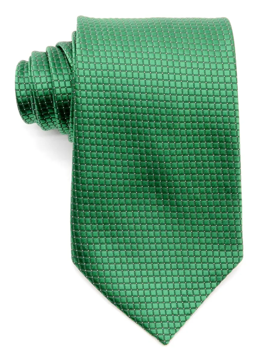 Geotae Zerun Classic Solid Checks Paisley Jacquard Woven Silk Men's Tie (Check Green) | Durable 100% Silk Necktie for Formal Wear - view 4