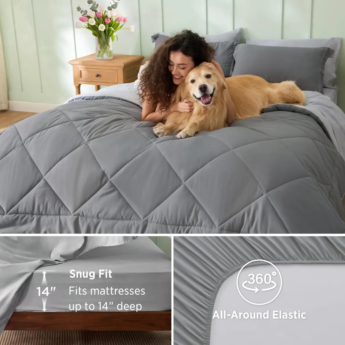 Bedsure Queen Bed in a Bag Reversible Comforter Set 7 Pieces | All-Season Microfiber Bedding - view 4