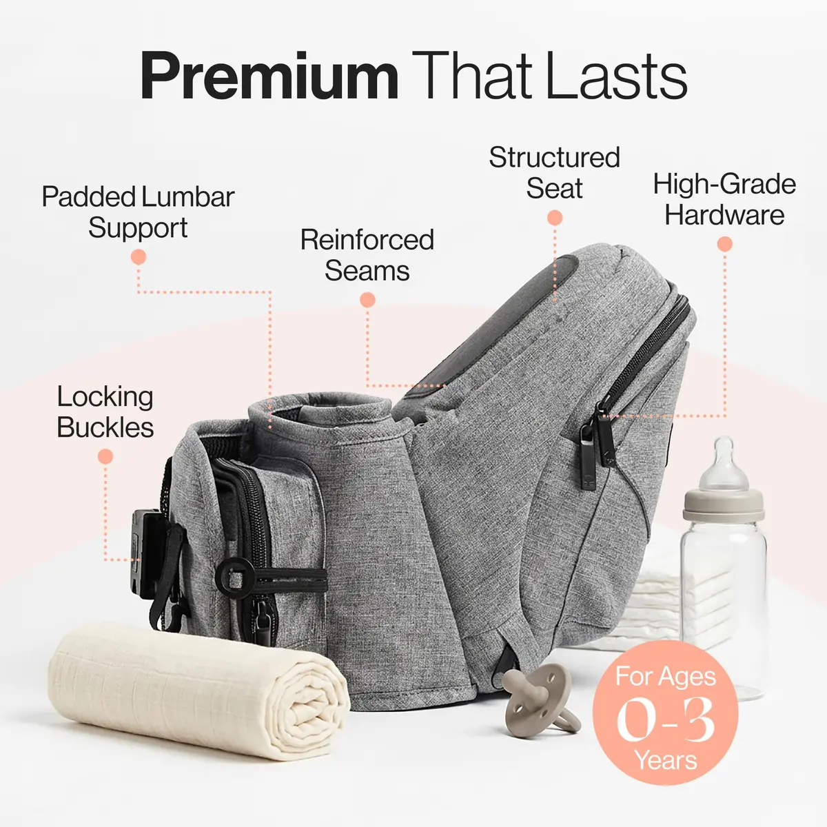 TushBaby Original Hip Seat Baby Carrier Grey | Ergonomic Support for Babies & Toddlers up to 20.4 kg (45 lbs) - view 5