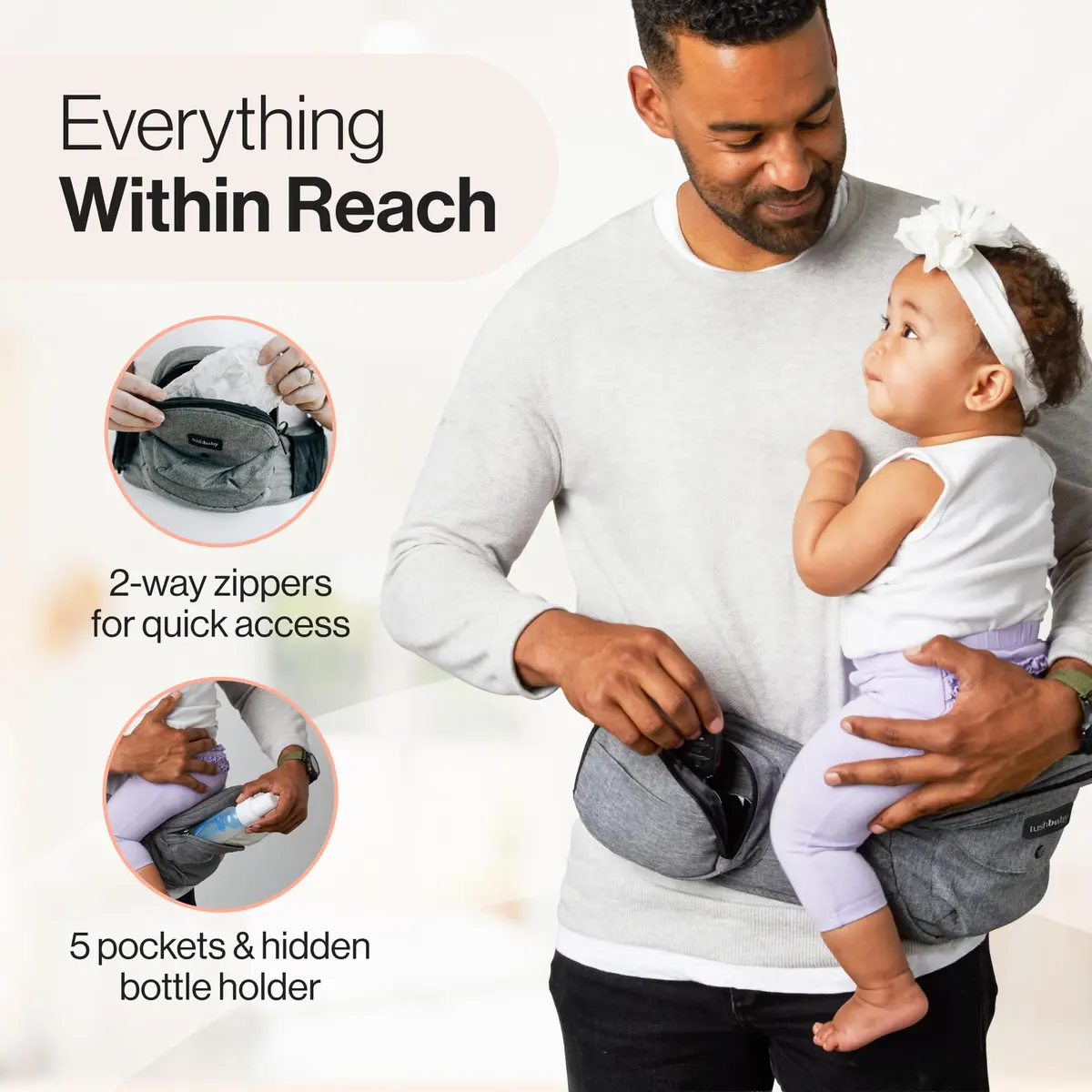 TushBaby Original Hip Seat Baby Carrier Grey | Ergonomic Support for Babies & Toddlers up to 20.4 kg (45 lbs) - view 6