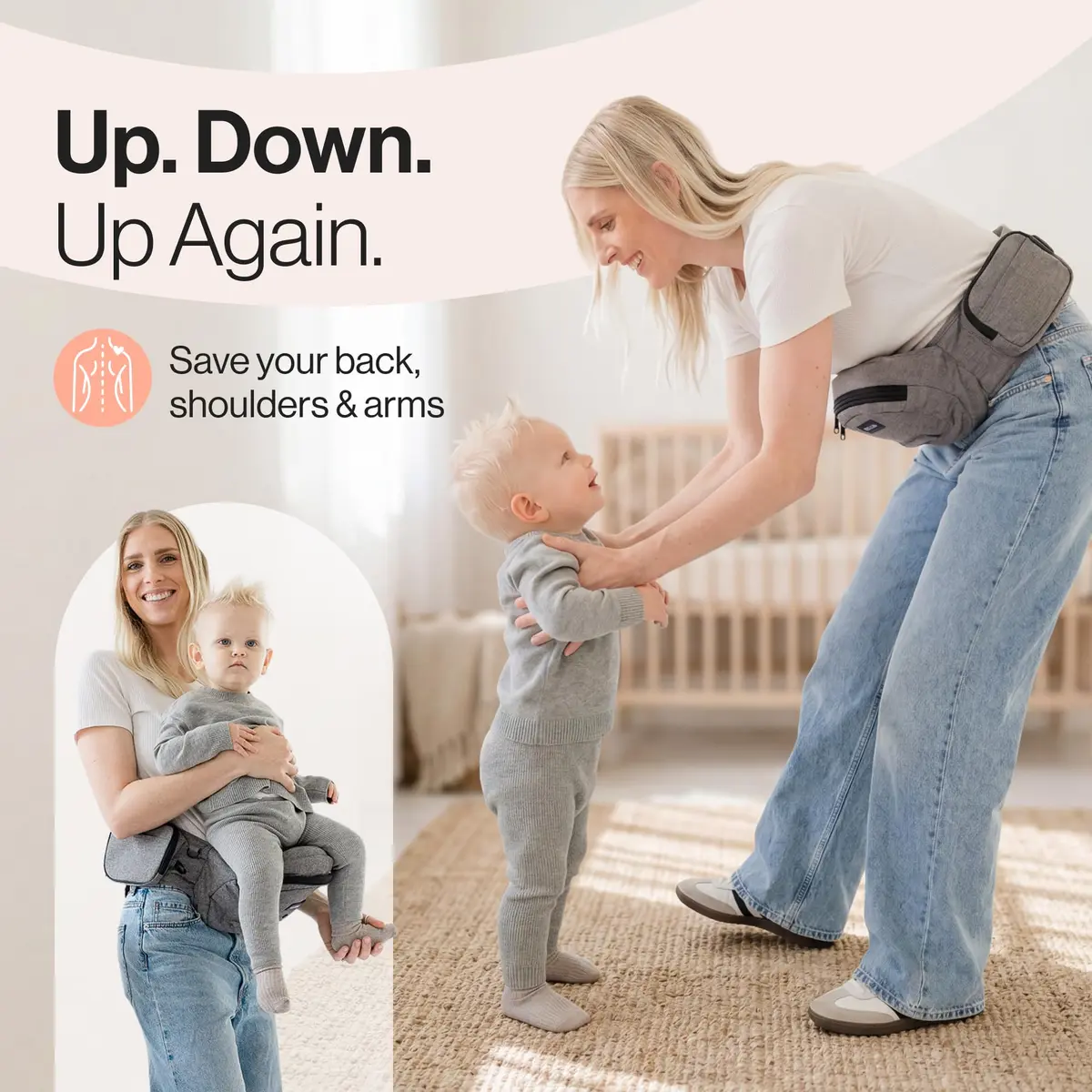 TushBaby Original Hip Seat Baby Carrier Grey | Ergonomic Support for Babies & Toddlers up to 20.4 kg (45 lbs) - view 2