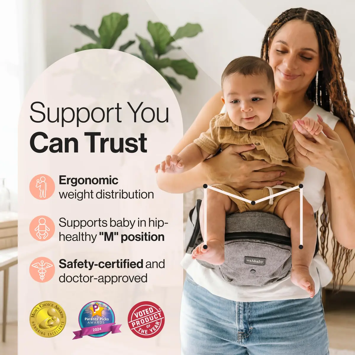 TushBaby Original Hip Seat Baby Carrier Grey | Ergonomic Support for Babies & Toddlers up to 20.4 kg (45 lbs) - view 3
