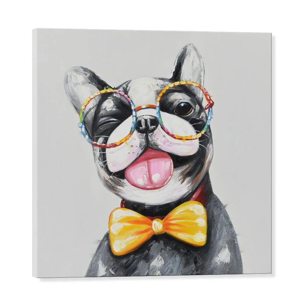 SEVEN WALL ARTS Cute Dog Canvas Wall Art 24" x 24" | Colorful Animal Dog with Glasses - main product image