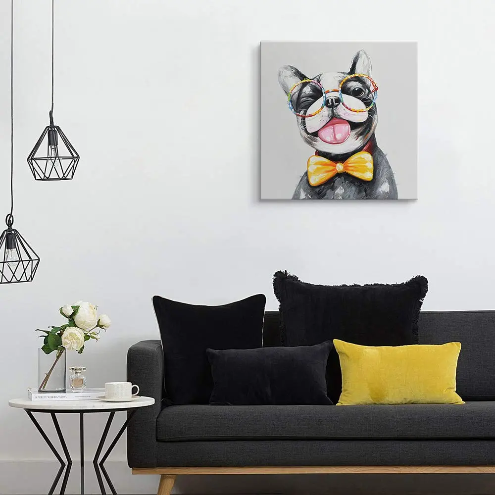 SEVEN WALL ARTS Cute Dog Canvas Wall Art 24" x 24" | Colorful Animal Dog with Glasses - view 5