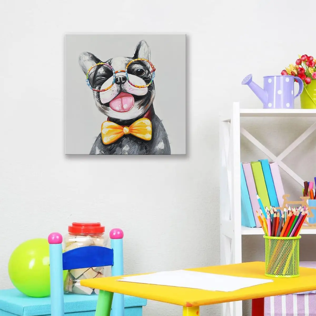 SEVEN WALL ARTS Cute Dog Canvas Wall Art 24" x 24" | Colorful Animal Dog with Glasses - view 6