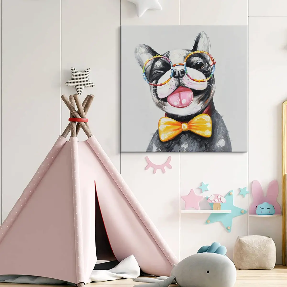 SEVEN WALL ARTS Cute Dog Canvas Wall Art 24" x 24" | Colorful Animal Dog with Glasses - view 7