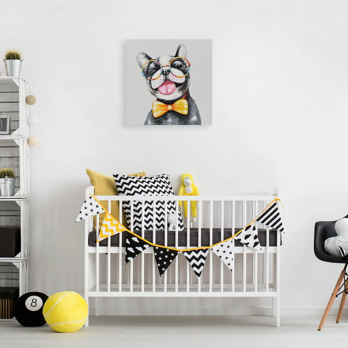 SEVEN WALL ARTS Cute Dog Canvas Wall Art 24" x 24" | Colorful Animal Dog with Glasses - view 8