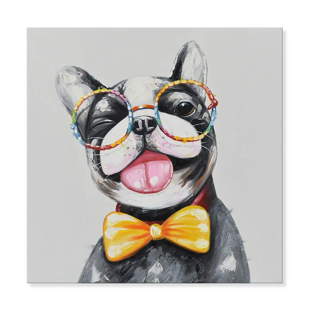 SEVEN WALL ARTS Cute Dog Canvas Wall Art 24" x 24" | Colorful Animal Dog with Glasses - view 2