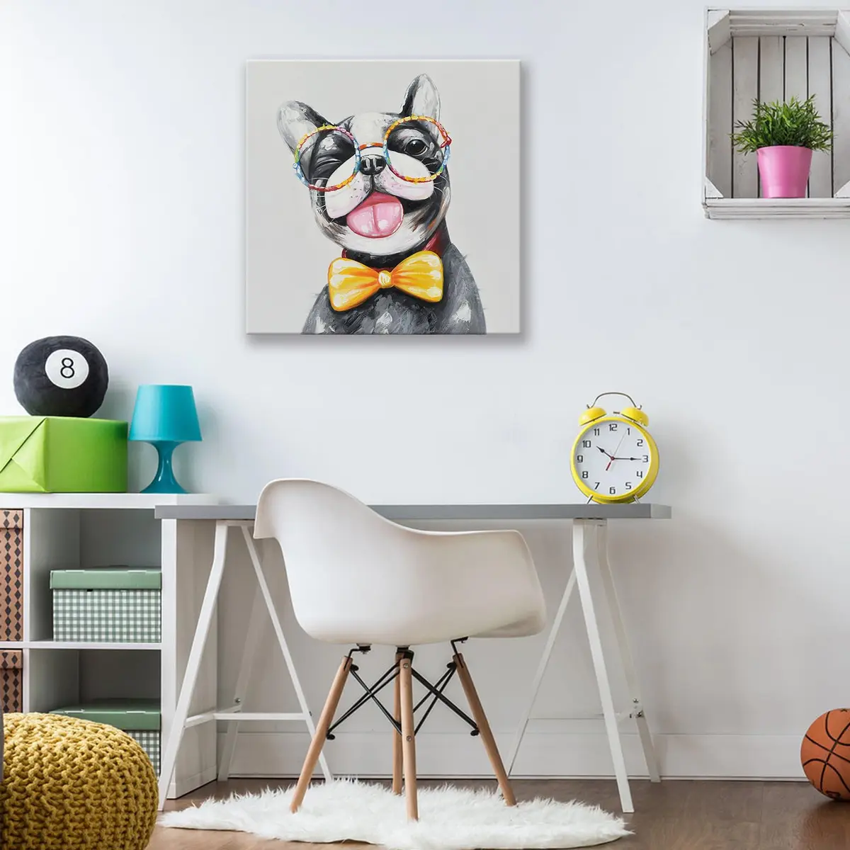 SEVEN WALL ARTS Cute Dog Canvas Wall Art 24" x 24" | Colorful Animal Dog with Glasses - view 4