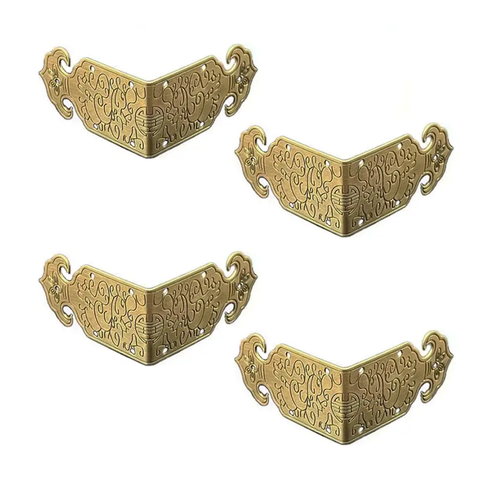 Tiazza Vintage Style Antique Brass Embossing Decorative Corner Protectors 2"x2"x1" (50x50x25mm) | Reinforce & Decorate Furniture - main product image