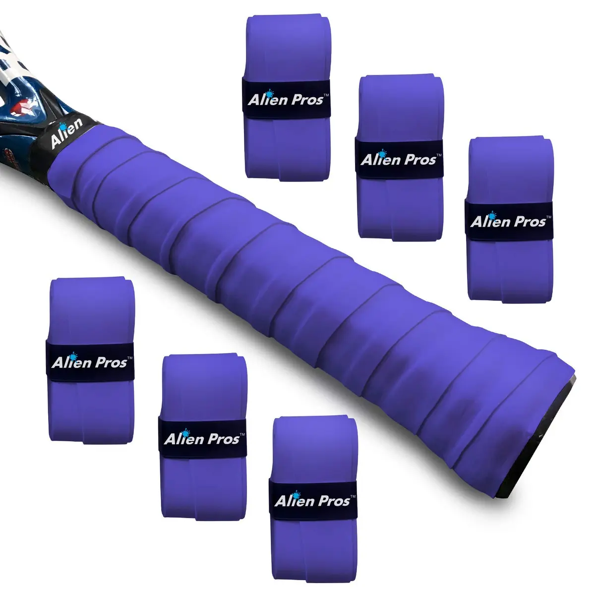 ALIEN PROS Tennis Racket Grip Tape (6 Grips) - Precut and Dry Feel Tennis Grip - Wrap Your Racquet for High Performance (6 Grips, Purple) | Dry Feel, Absorbs Sweat - main product image