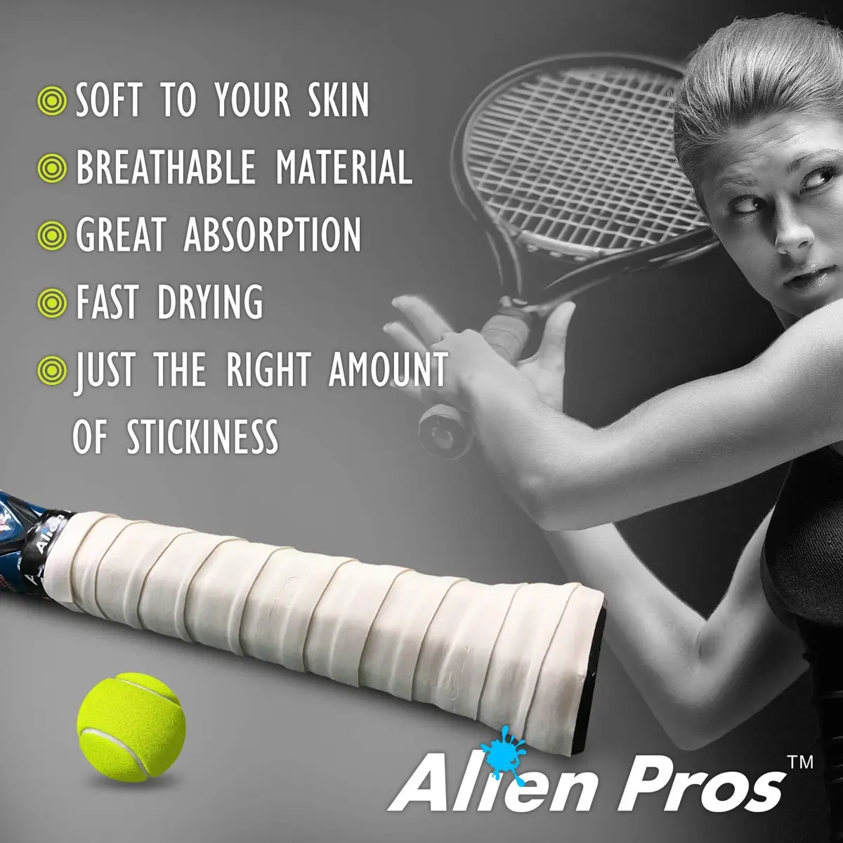 Alien Pros Tennis Racket Grip Tape (60 Grips) - Precut and Dry Feel Tennis Grip - Wrap Your Racquet for High Performance (60 Grips,Mixed Colors) - view 4