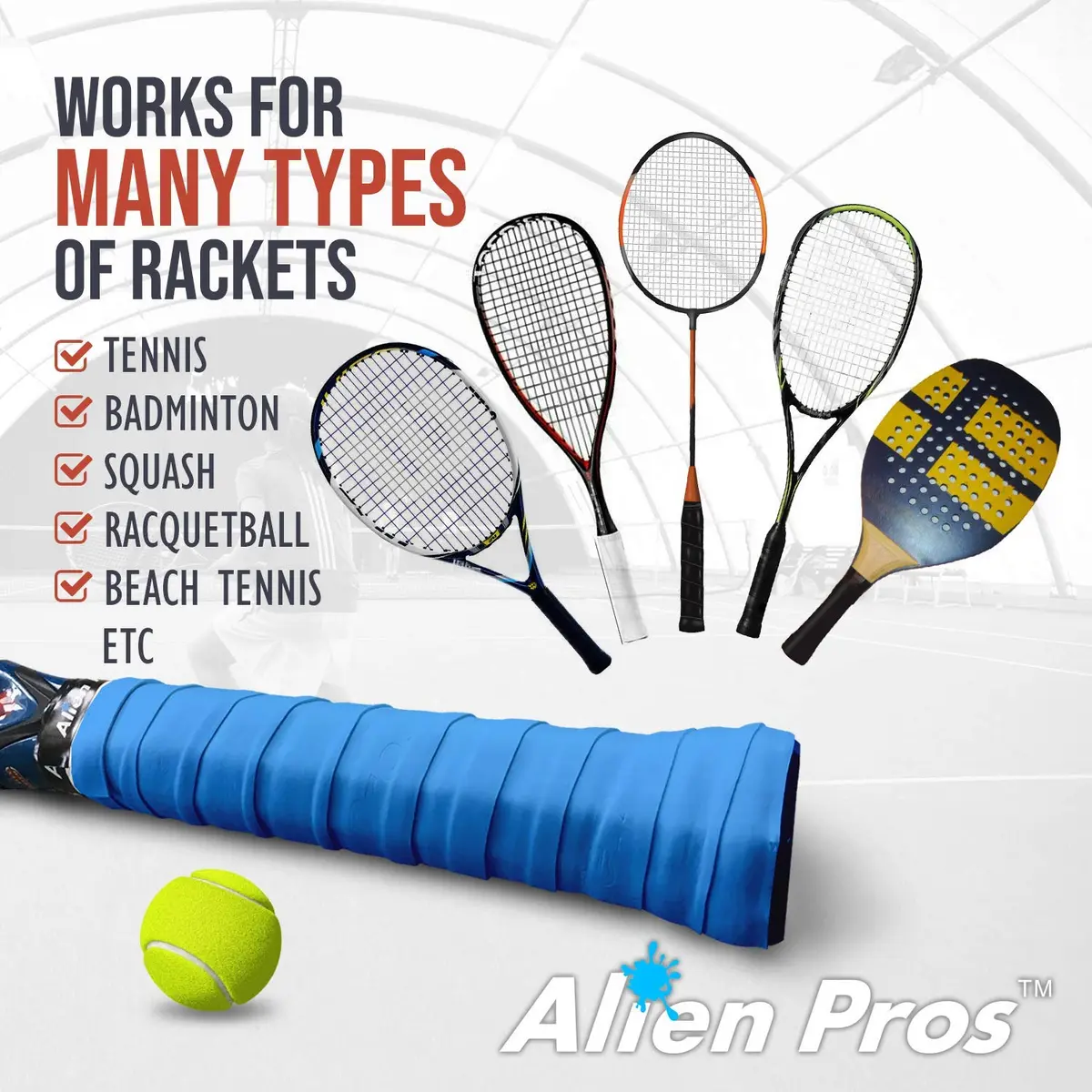 Alien Pros Tennis Racket Grip Tape (60 Grips) - Precut and Dry Feel Tennis Grip - Wrap Your Racquet for High Performance (60 Grips,Mixed Colors) - view 5