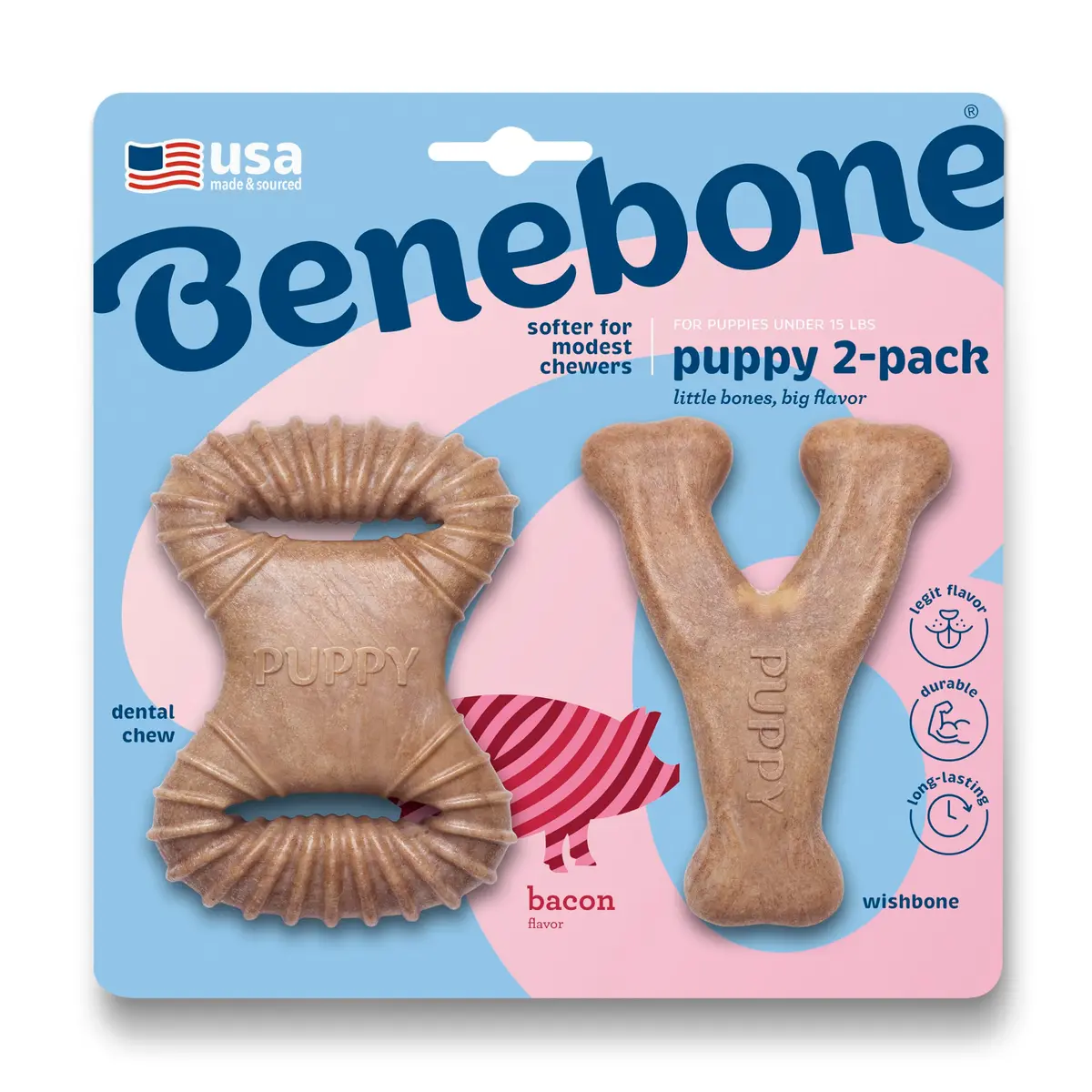 Benebone Puppy 2-Pack Dental Chew/Wishbone Dog Chew Toys, Real Bacon | Durable Nylon Chew for Puppies - main product image