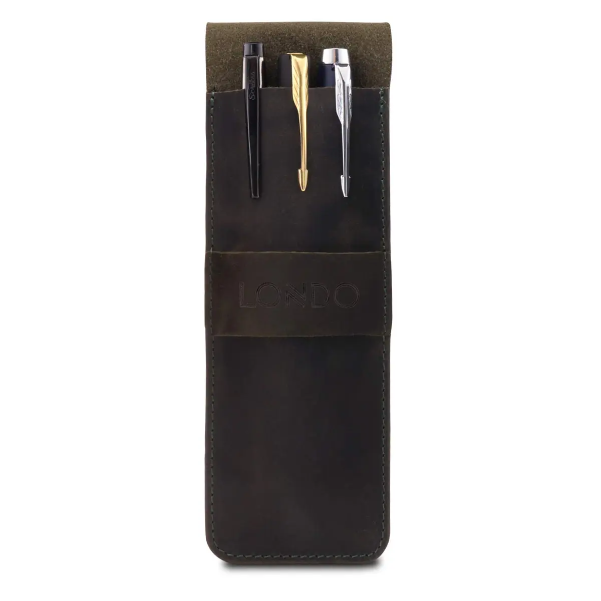 Londo Genuine Leather Pen and Pencil Case with Tuck in Flap | Classic Desk Organizer in 6 Colors - view 2