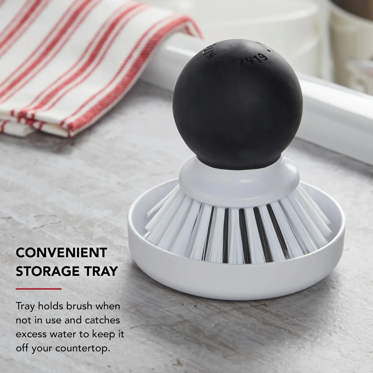 KitchenAid Palm Brush with Dish Tray | Durable Nylon Bristles for Tough Cleaning, Dishwasher Safe, 2 Piece, Black - view 4