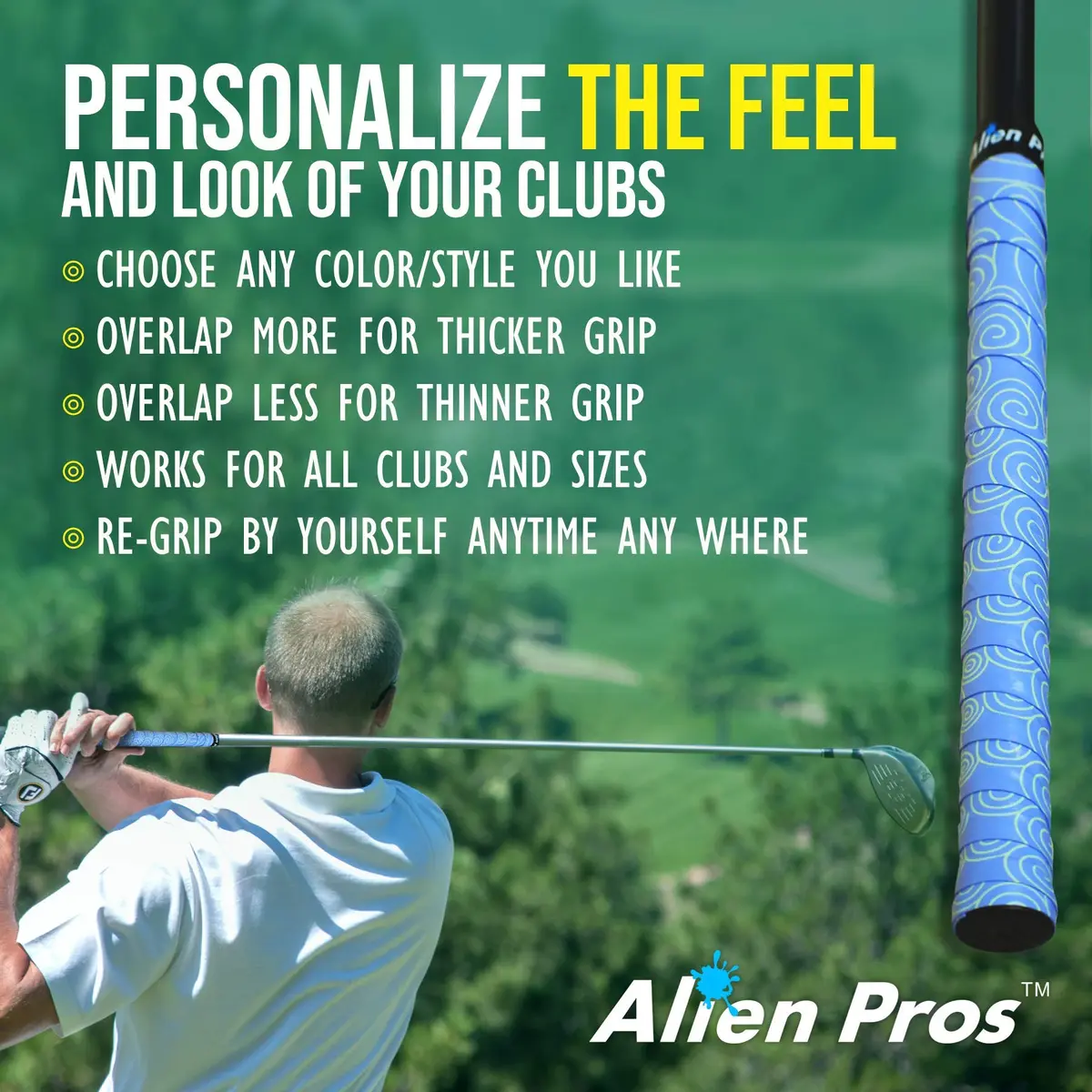 Alien Pros Golf Grip Wrapping Tapes (3-Pack, Blue Clouds) | Peel, Wrap & Seal in Under 1 Minute - view 5
