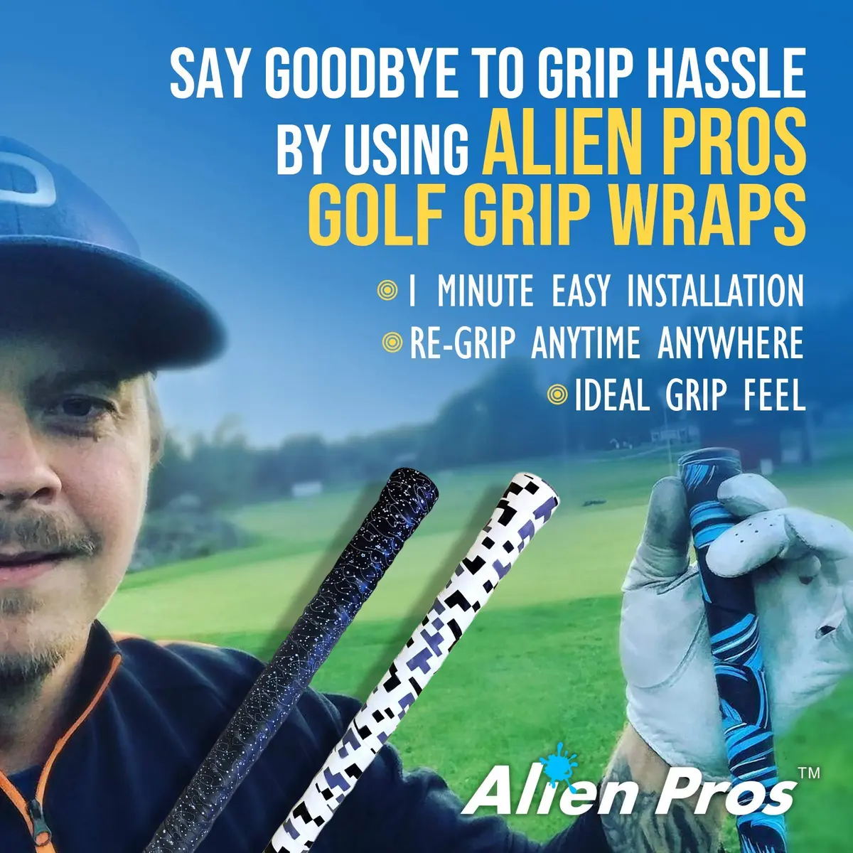Alien Pros Golf Grip Wrapping Tapes (3-Pack, Blue Clouds) | Peel, Wrap & Seal in Under 1 Minute - view 3