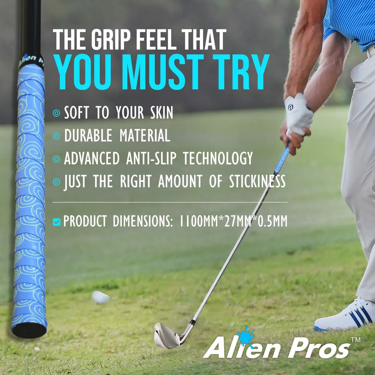 Alien Pros Golf Grip Wrapping Tapes (3-Pack, Blue Clouds) | Peel, Wrap & Seal in Under 1 Minute - view 4