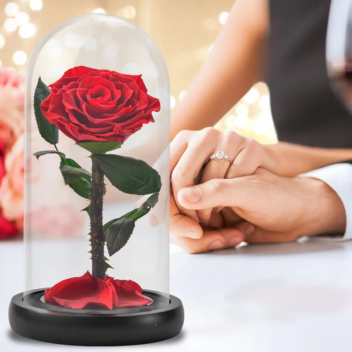 SW Forever Preserved Rose in Glass Dome, Red | Eternal Rose for Gifting - view 3