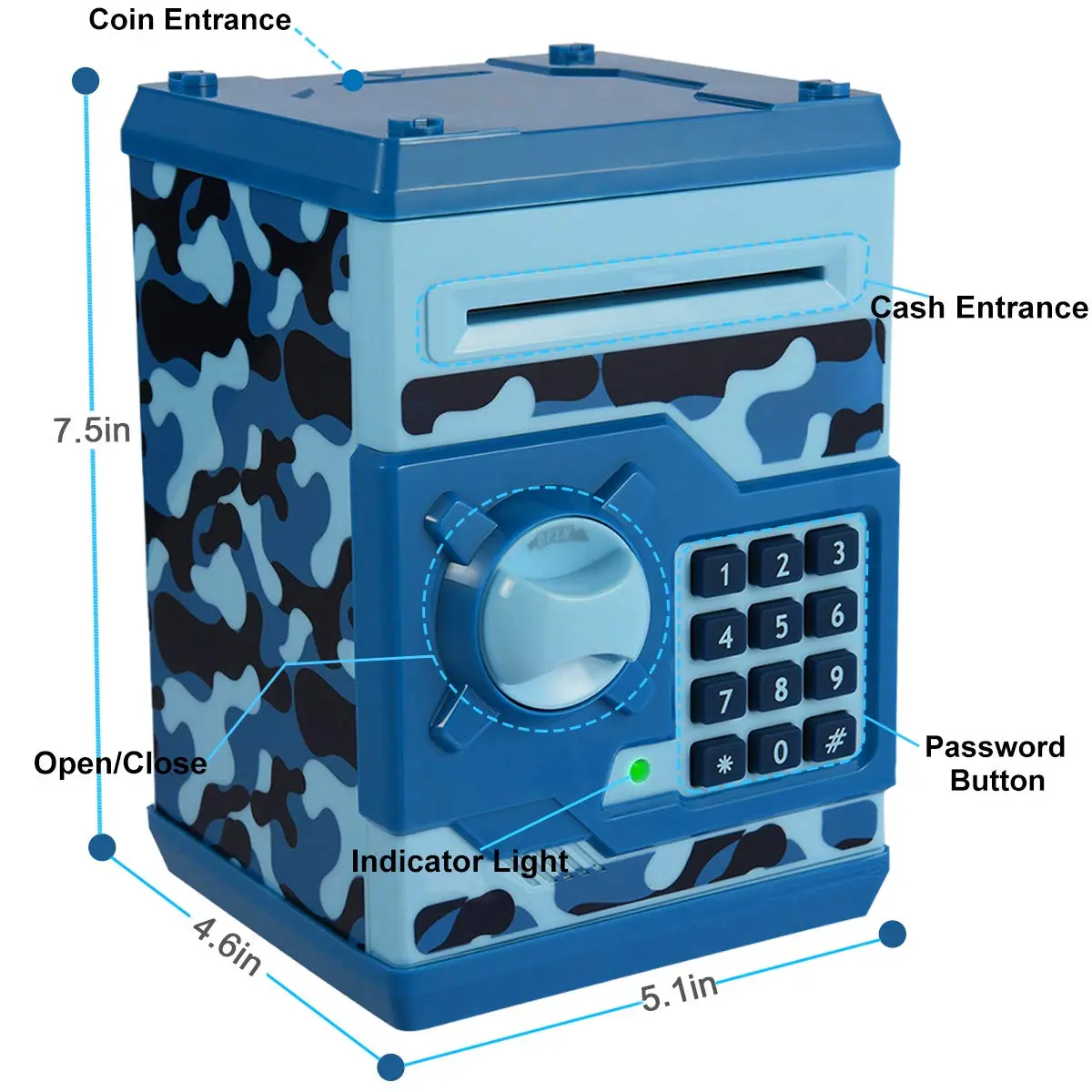 Qwifyu Money Bank for Kids 4-10 Years | Electronic Password Safe ATM Toy (Camouflage Blue) - view 2