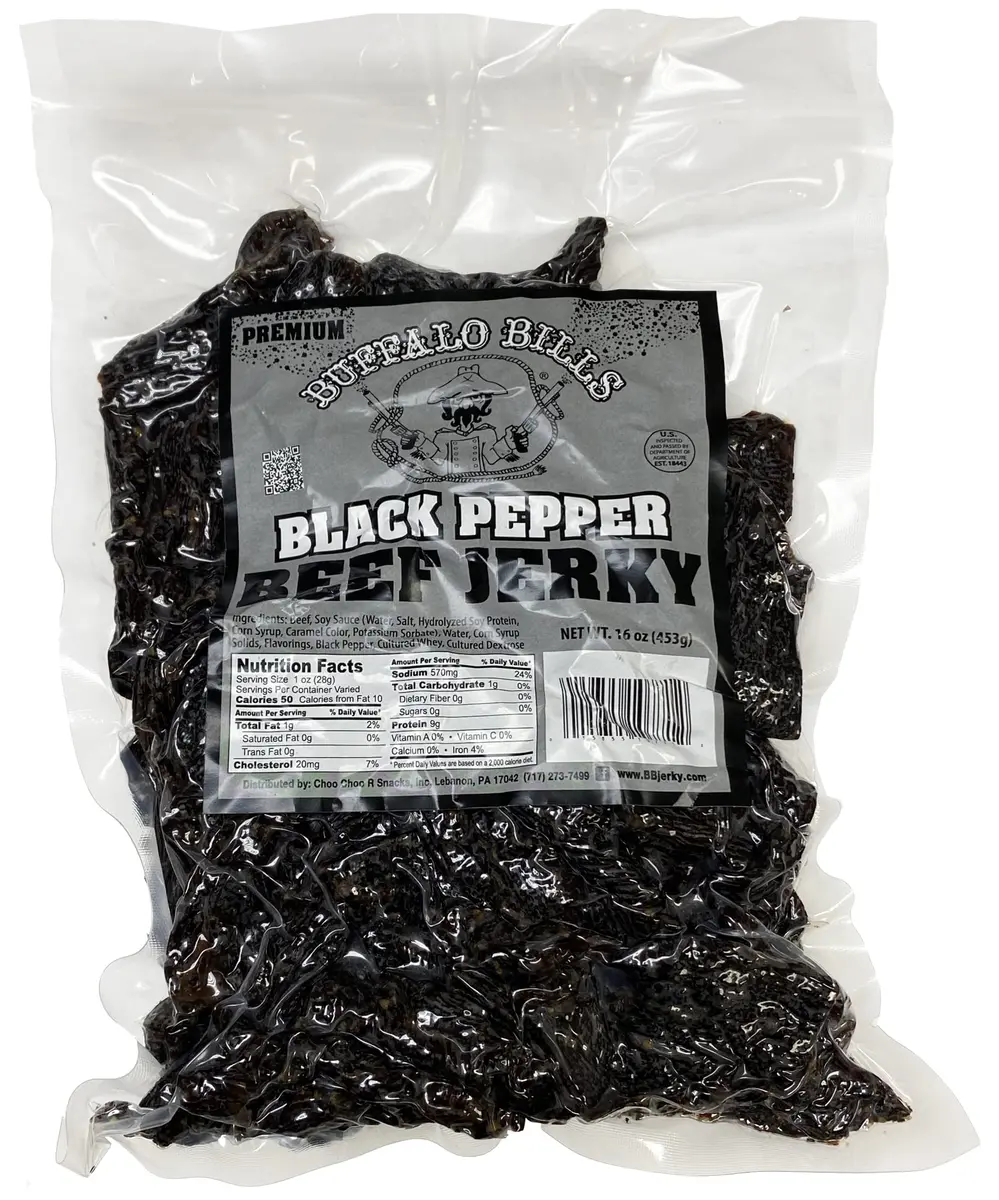 Buffalo Bills Premium Black Pepper Beef Jerky Pieces, 16 oz | Spicy, Smoky, High Protein Snack - main product image