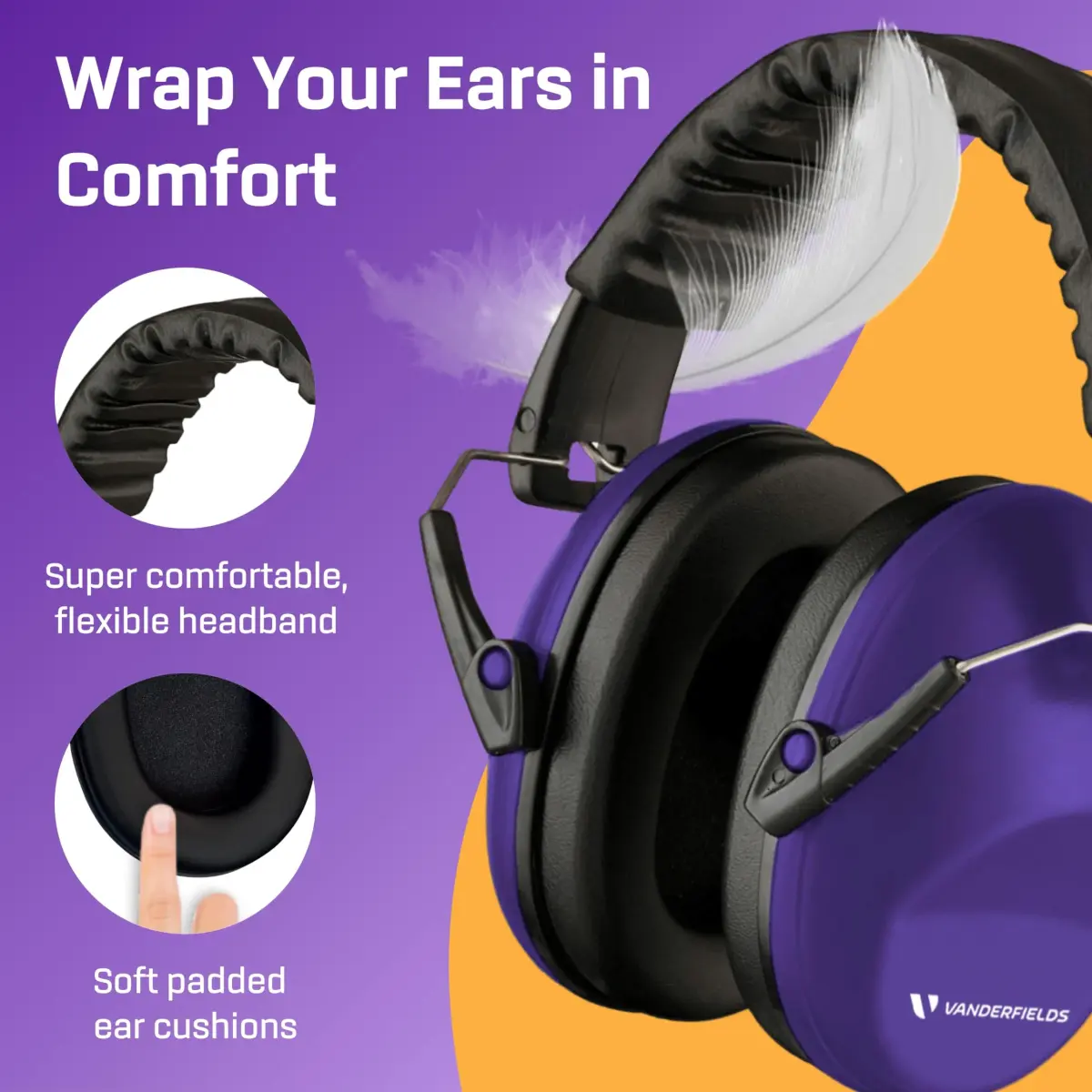 Vanderfields Kids Noise Canceling Headphones - 231g (8.15 oz) - Purple Power | ANSI & CE Certified Noise Reduction Earmuffs - view 4