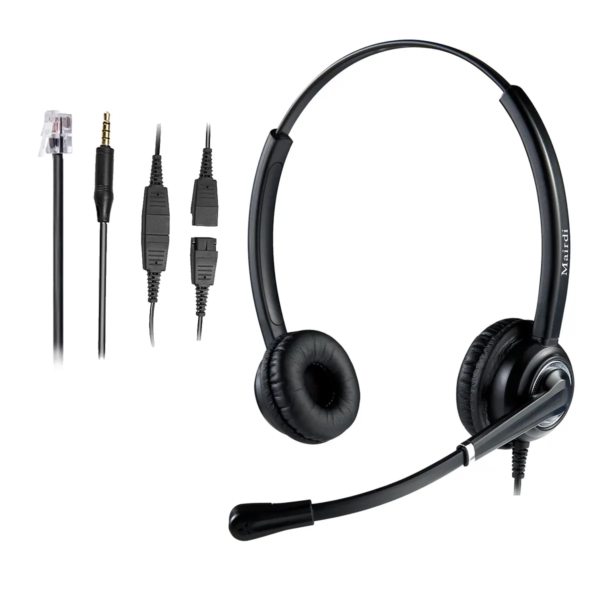 MAIRDI Telephone Headset with RJ9 & 3.5mm Jack | Noise Canceling Mic for Call Centers & Office (70-120 chars) - main product image