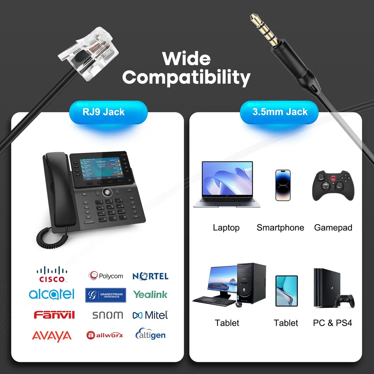 MAIRDI Telephone Headset with RJ9 & 3.5mm Jack | Noise Canceling Mic for Call Centers & Office (70-120 chars) - view 7