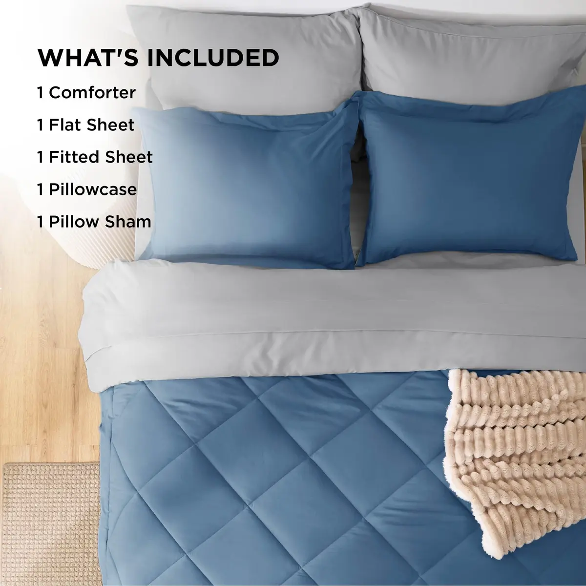 Bedsure Twin Comforter Set Reversible Bed Set 5 Pcs Slate Blue/Light Grey | All-Season Microfiber Bedding - view 6