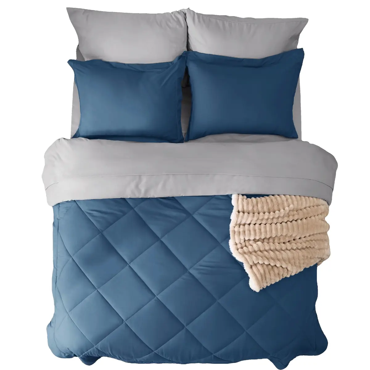 Bedsure Twin Comforter Set Reversible Bed Set 5 Pcs Slate Blue/Light Grey | All-Season Microfiber Bedding - view 7