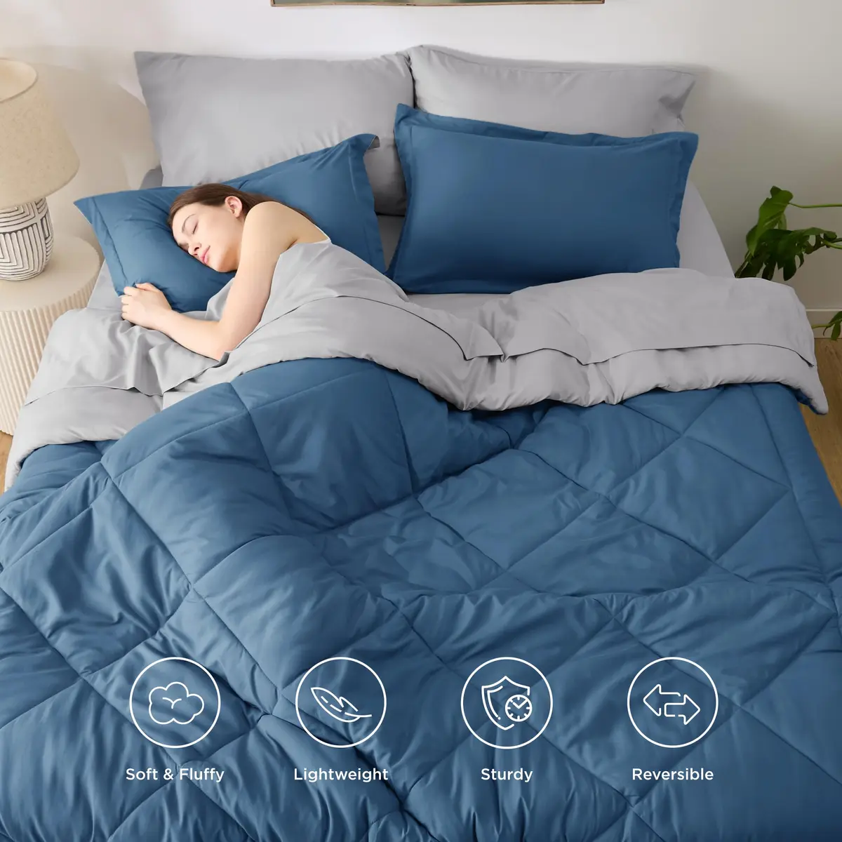 Bedsure Twin Comforter Set Reversible Bed Set 5 Pcs Slate Blue/Light Grey | All-Season Microfiber Bedding - view 3