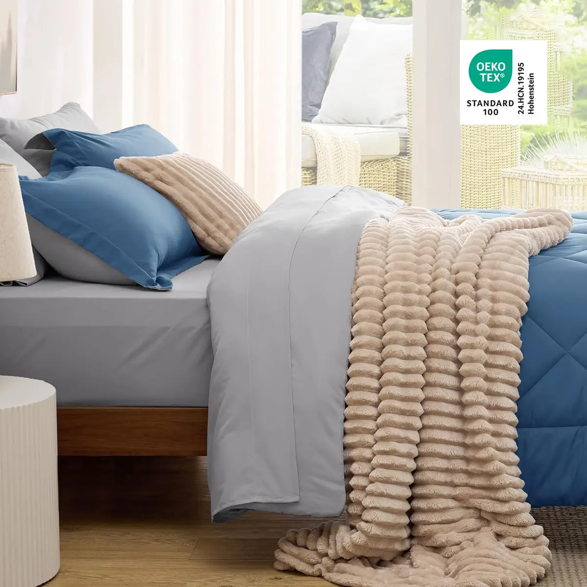 Bedsure Twin Comforter Set Reversible Bed Set 5 Pcs Slate Blue/Light Grey | All-Season Microfiber Bedding - view 4
