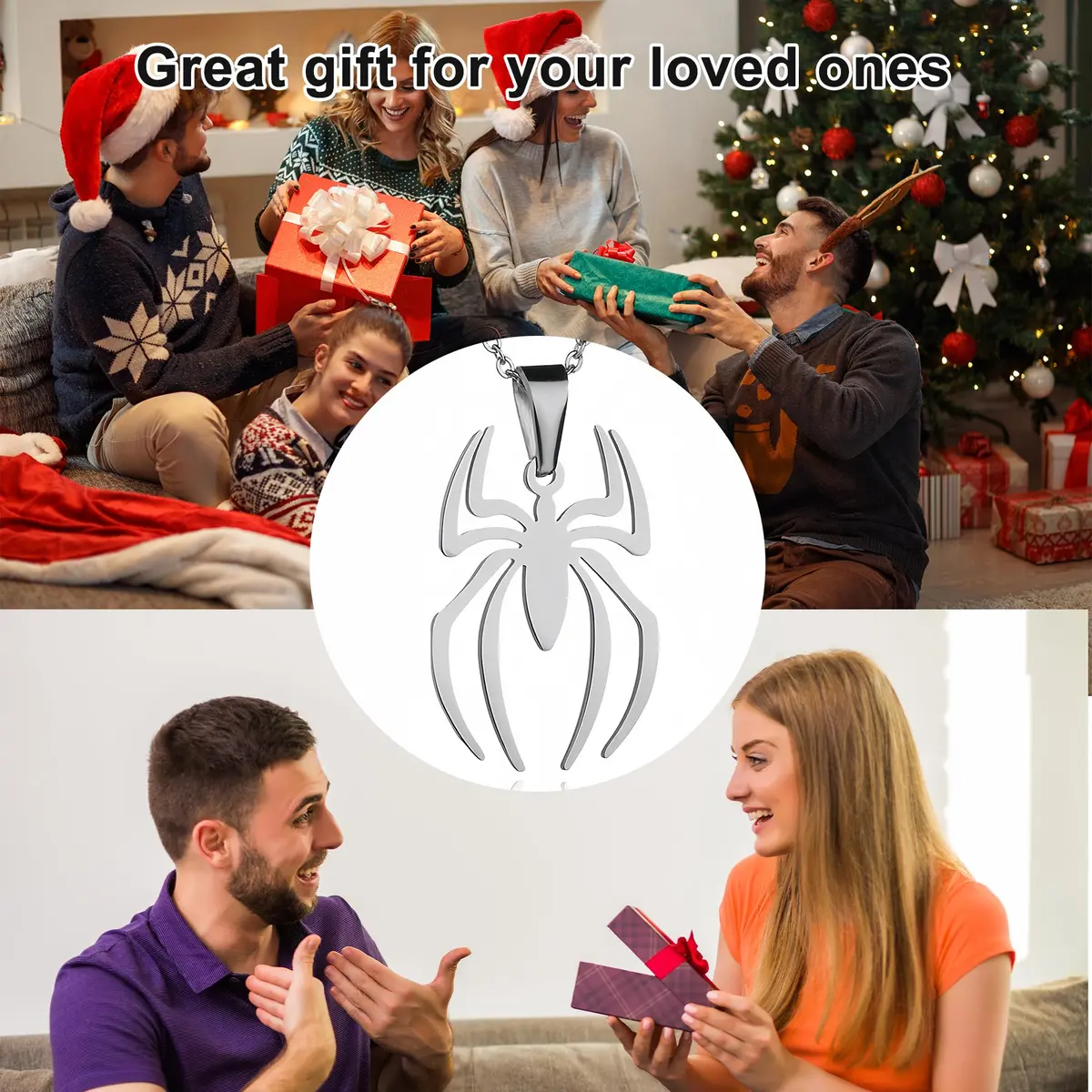 RZCXBS Spider Pendant Necklace for Men and Women Stainless Steel Silver Chain 50cm (19.7in) - view 6