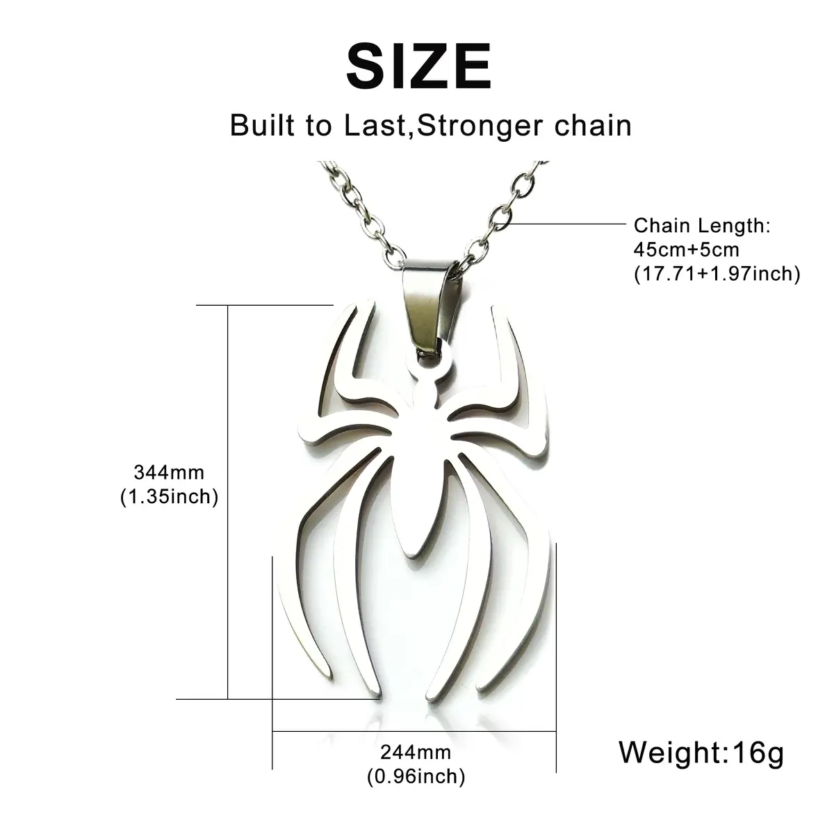 RZCXBS Spider Pendant Necklace for Men and Women Stainless Steel Silver Chain 50cm (19.7in) - view 3