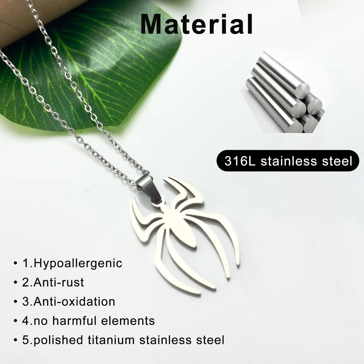 RZCXBS Spider Pendant Necklace for Men and Women Stainless Steel Silver Chain 50cm (19.7in) - view 4