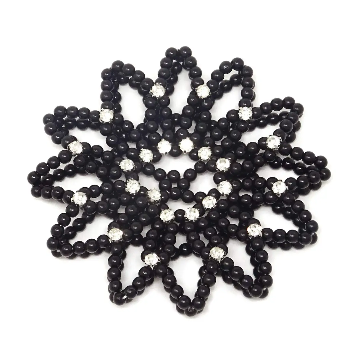 Honbay Hair Bun Cover Elastic Handmade Crochet Hair Net Snood with Pearls and Rhinestones for Ballet, Dance, Skating, etc (Black) | Elegant Hair Bun Accessory - view 3