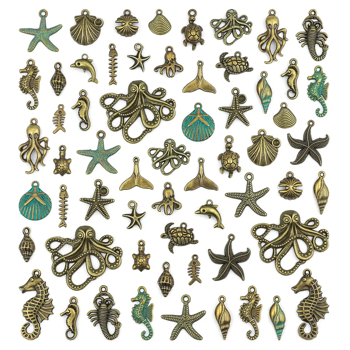 JIALEEY Assorted Ocean Themed Charms 100g | Antique Bronze Sea Creatures Jewelry Beads - main product image